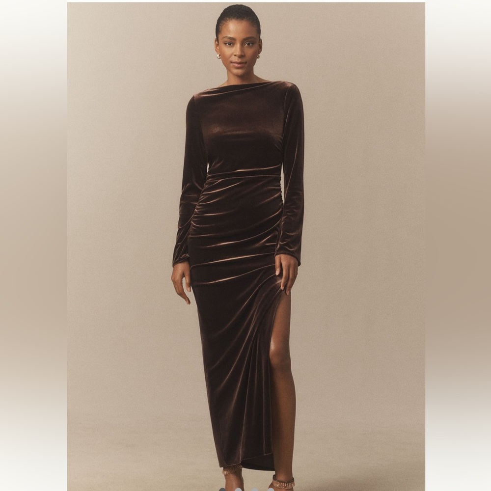 Anthropologie BHLDN Eloise Neck Stretch Velvet Maxi Dress